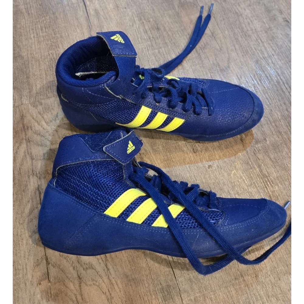 Adidas HVC Wrestling Shoes Royal Blue & Neon Yellow BD7637 Size 4